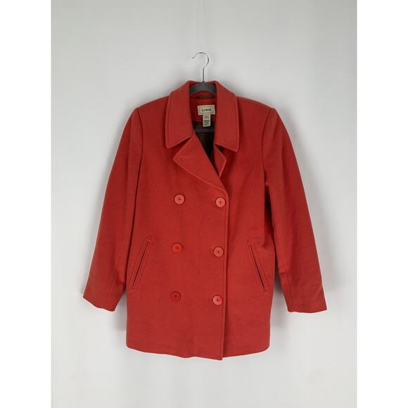 L.L. Bean Thinsulate Wool Cashmere Double Breasted Peacoat Womens Size 10 Orange - Picture 1 of 10